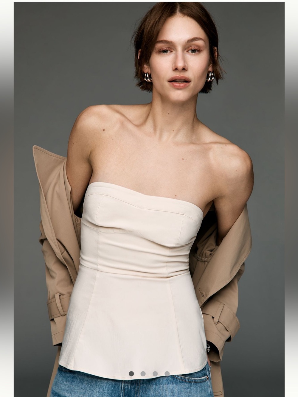 Anthropologie Strapless Cream Peplum Top